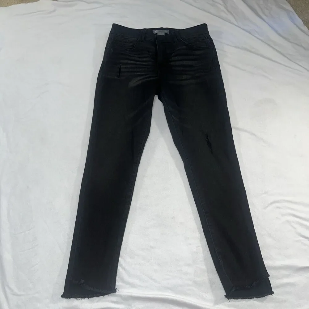 Sz 8 Democracy Ab Technology Gray Lightly Distressed Skinny Jeans W Frayed Hem